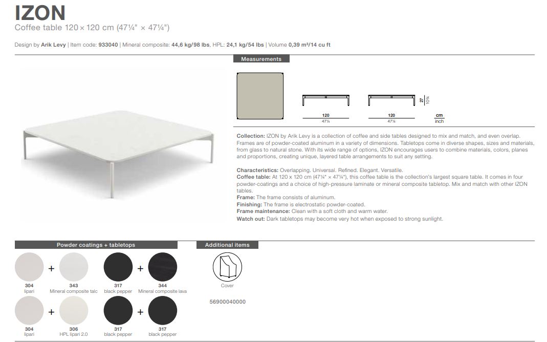 Izon Kaffeetisch  120 x 120 cm HPL